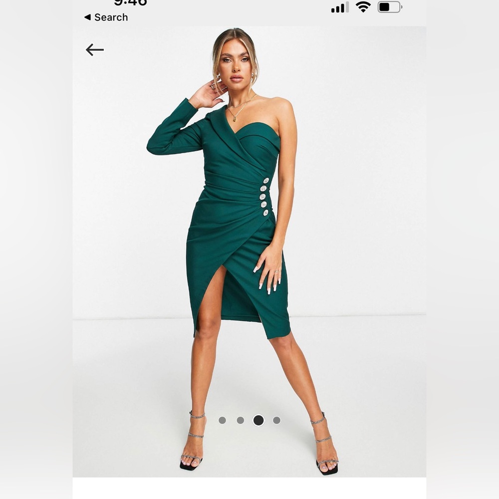Lavish Alice one sleeve wrap midi dress- emerald green